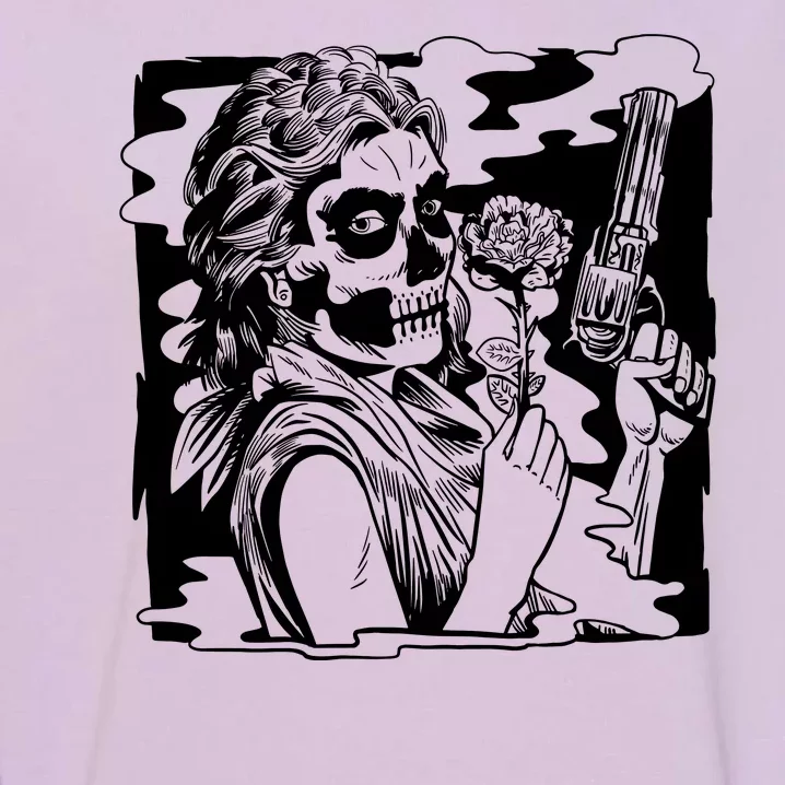 Gun And Roses Skull Girl Garment-Dyed Sweatshirt