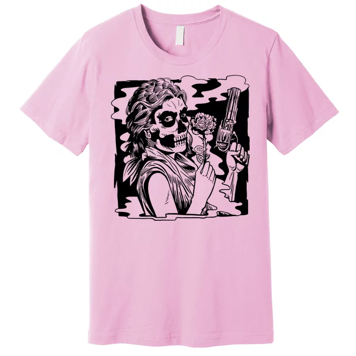 Gun And Roses Skull Girl Premium T-Shirt