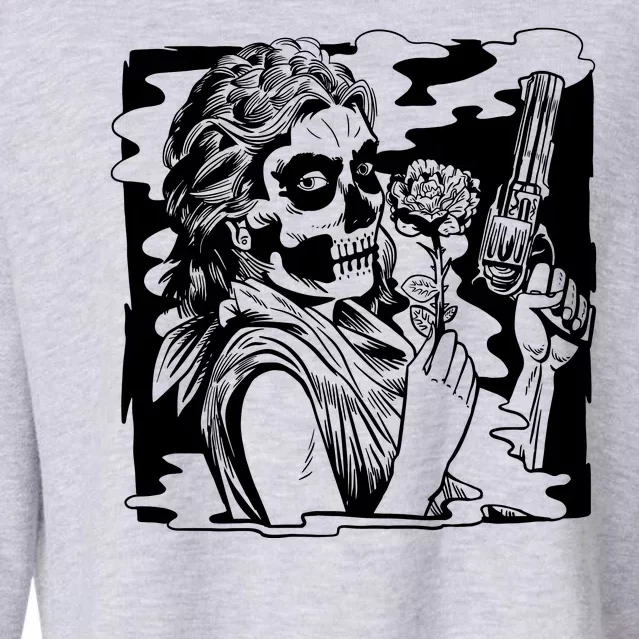 Gun And Roses Skull Girl Cropped Pullover Crew