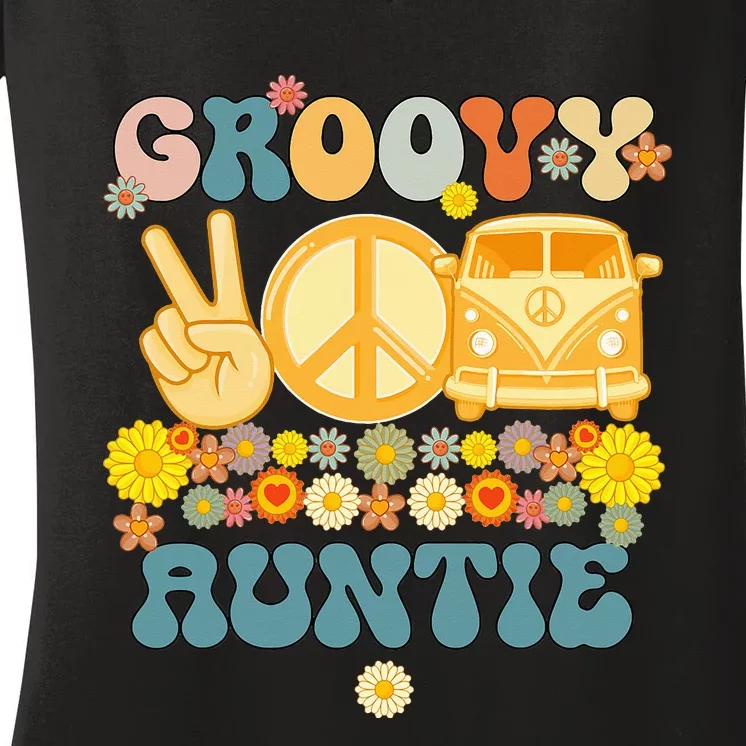 Groovy Auntie Retro Matching Family Baby Shower Mother's Day Women's V-Neck T-Shirt