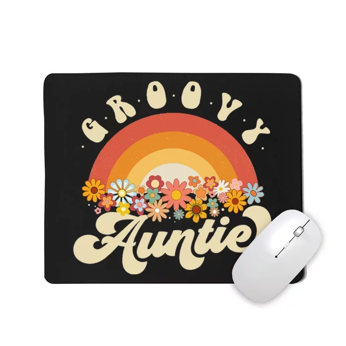 Groovy Auntie Retro Rainbow Colorful Flowers Design Aunt Mousepad