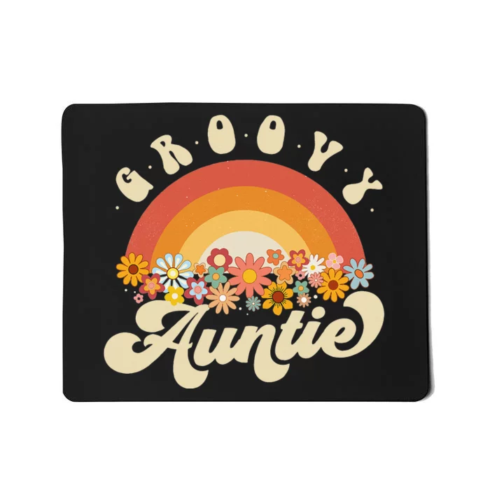 Groovy Auntie Retro Rainbow Colorful Flowers Design Aunt Mousepad