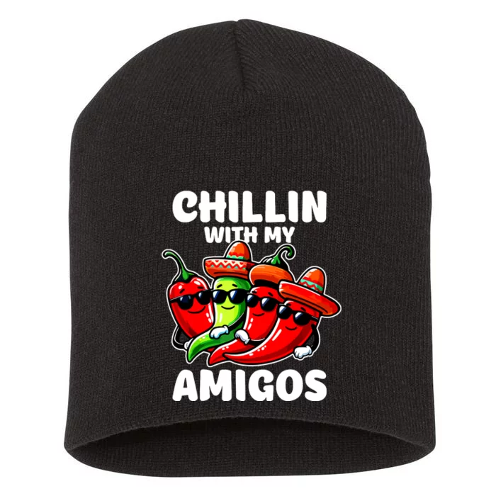 Green And Red Chilli Hot Pepper Cinco De Mayo Funny Chilli Short Acrylic Beanie