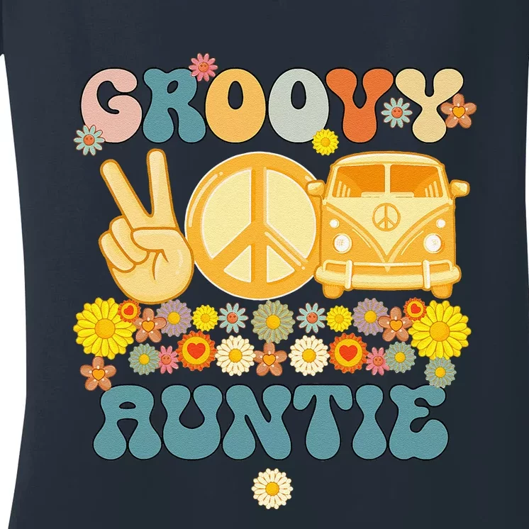 Groovy Auntie Retro Matching Family Baby Shower Mother's Day Women's V-Neck T-Shirt