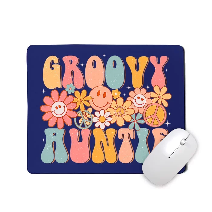 Groovy Auntie Retro Aunt Colorful Peace Sign Smile Face Mousepad