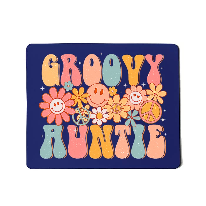 Groovy Auntie Retro Aunt Colorful Peace Sign Smile Face Mousepad