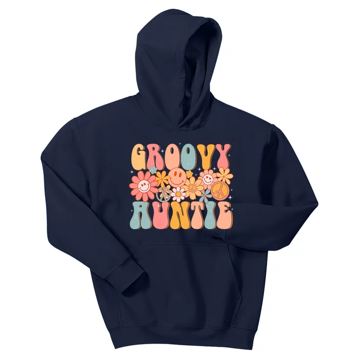 Groovy Auntie Retro Aunt Colorful Peace Sign Smile Face Kids Hoodie