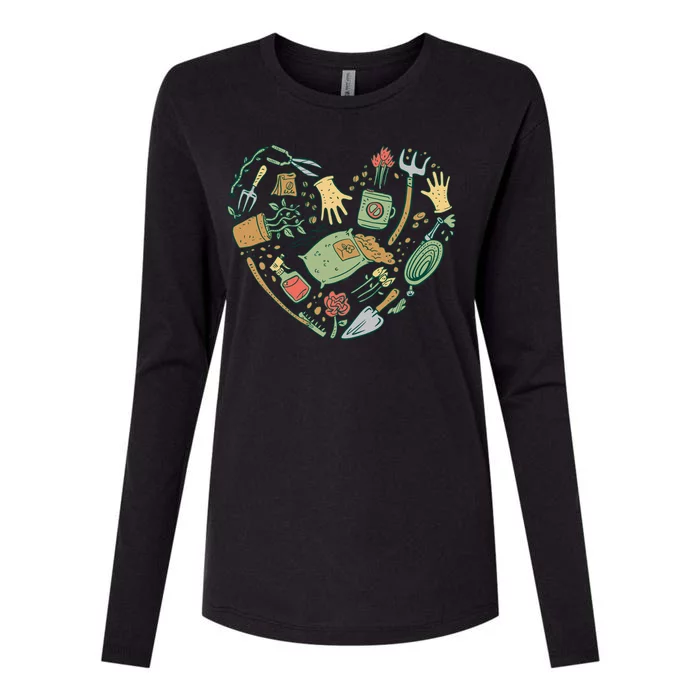 Garden Tools Heart Womens Cotton Relaxed Long Sleeve T-Shirt