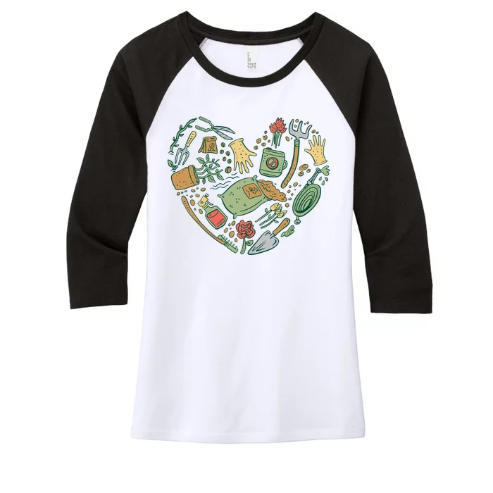 Garden Tools Heart Women's Tri-Blend 3/4-Sleeve Raglan Shirt