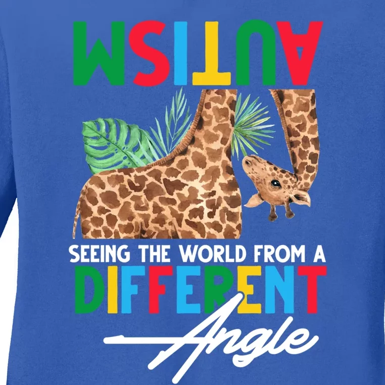 Giraffe Autism Seeing World Different Angle Awareness Cool Gift Ladies Long Sleeve Shirt