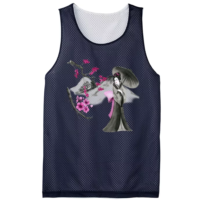 Geisha And Sakura Mesh Reversible Basketball Jersey Tank