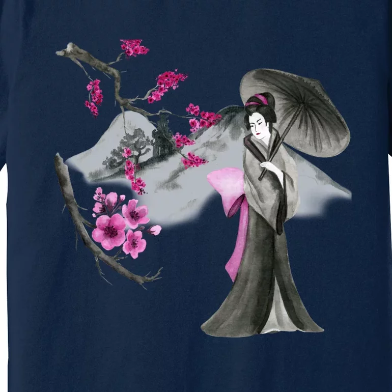 Geisha And Sakura Premium T-Shirt