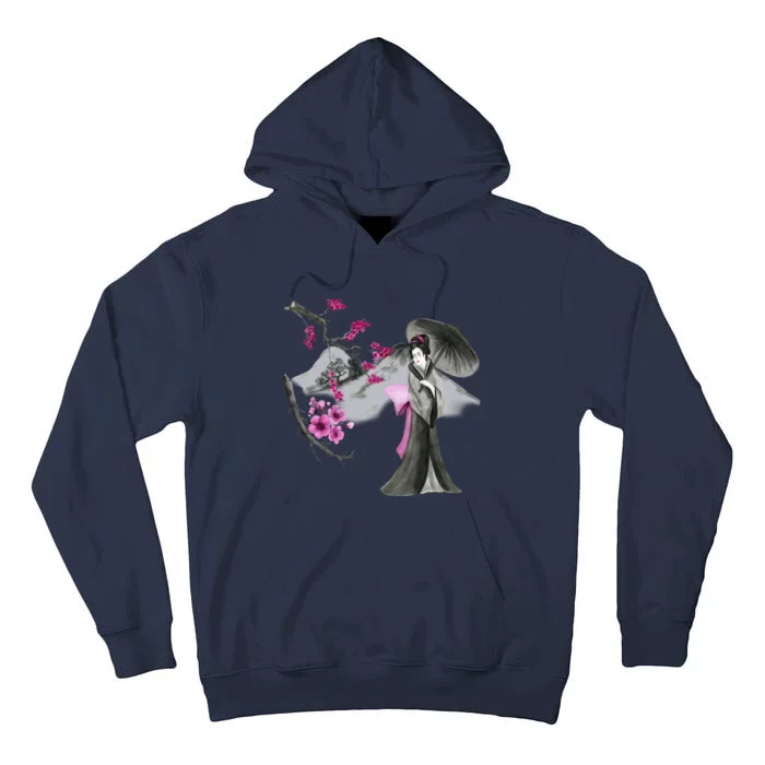 Geisha And Sakura Tall Hoodie