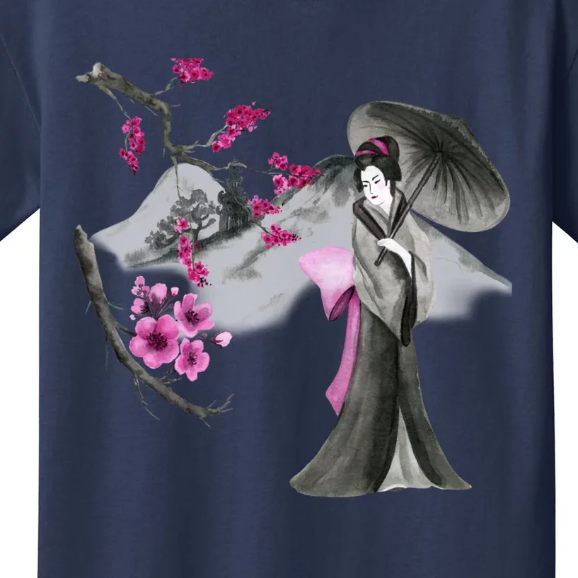 Geisha And Sakura Kids T-Shirt