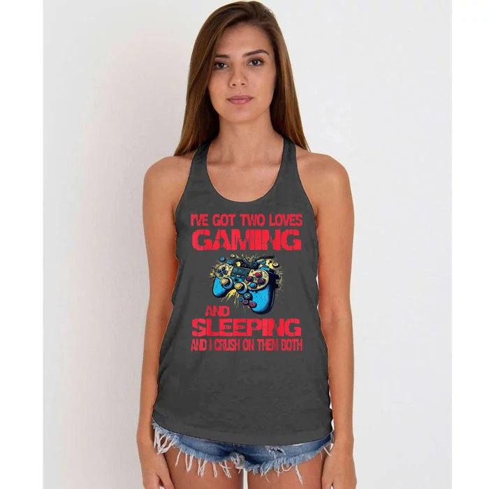 Gaming And Sleeping Gamer Valentines Day Teens Women's Knotted Racerback Tank