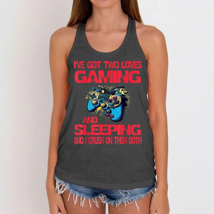 Gaming And Sleeping Gamer Valentines Day Teens Women's Knotted Racerback Tank