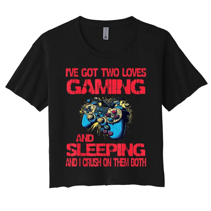 Gaming And Sleeping Gamer Valentines Day Teens Women's Crop Top Tee