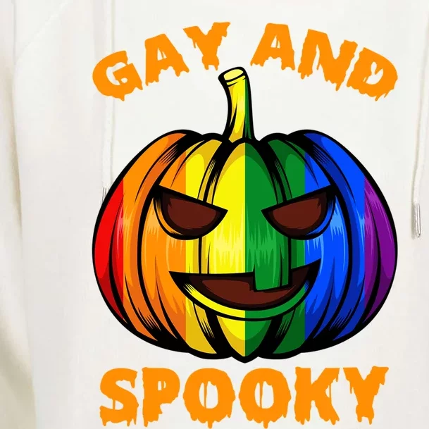 Gay And Spooky Halloween Rainbow Pumpkin Lgbtq+ Gay Lesbian Cute Gift Womens Funnel Neck Pullover Hood