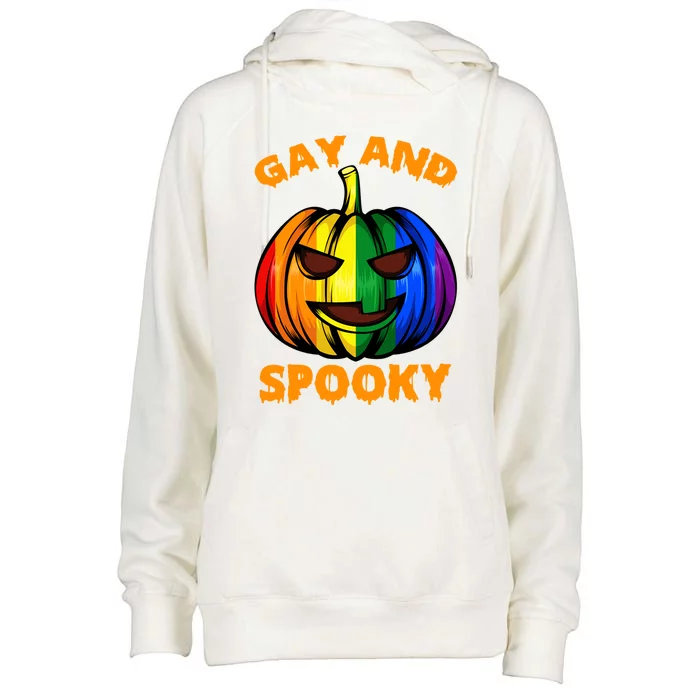 Gay And Spooky Halloween Rainbow Pumpkin Lgbtq+ Gay Lesbian Cute Gift Womens Funnel Neck Pullover Hood