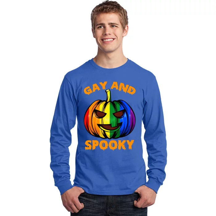 Gay And Spooky Halloween Rainbow Pumpkin Lgbtq+ Gay Lesbian Cute Gift Tall Long Sleeve T-Shirt