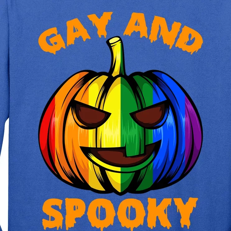 Gay And Spooky Halloween Rainbow Pumpkin Lgbtq+ Gay Lesbian Cute Gift Tall Long Sleeve T-Shirt