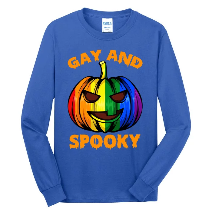 Gay And Spooky Halloween Rainbow Pumpkin Lgbtq+ Gay Lesbian Cute Gift Tall Long Sleeve T-Shirt