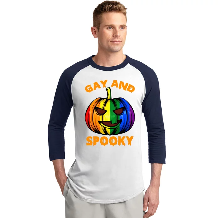 Gay And Spooky Halloween Rainbow Pumpkin Lgbtq+ Gay Lesbian Cute Gift Baseball Sleeve Shirt