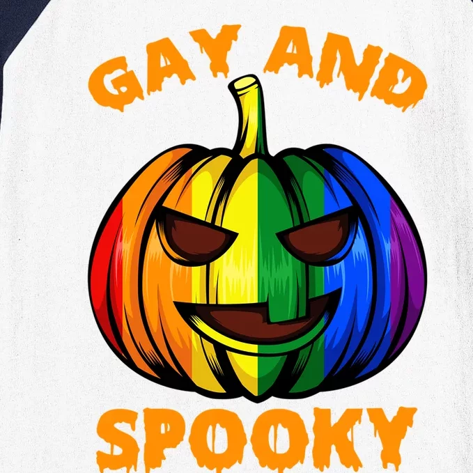 Gay And Spooky Halloween Rainbow Pumpkin Lgbtq+ Gay Lesbian Cute Gift Baseball Sleeve Shirt