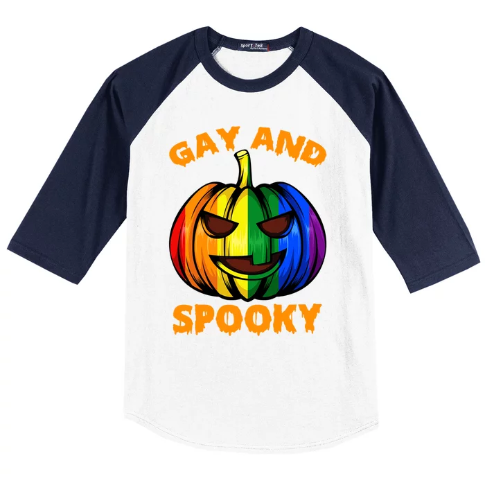 Gay And Spooky Halloween Rainbow Pumpkin Lgbtq+ Gay Lesbian Cute Gift Baseball Sleeve Shirt