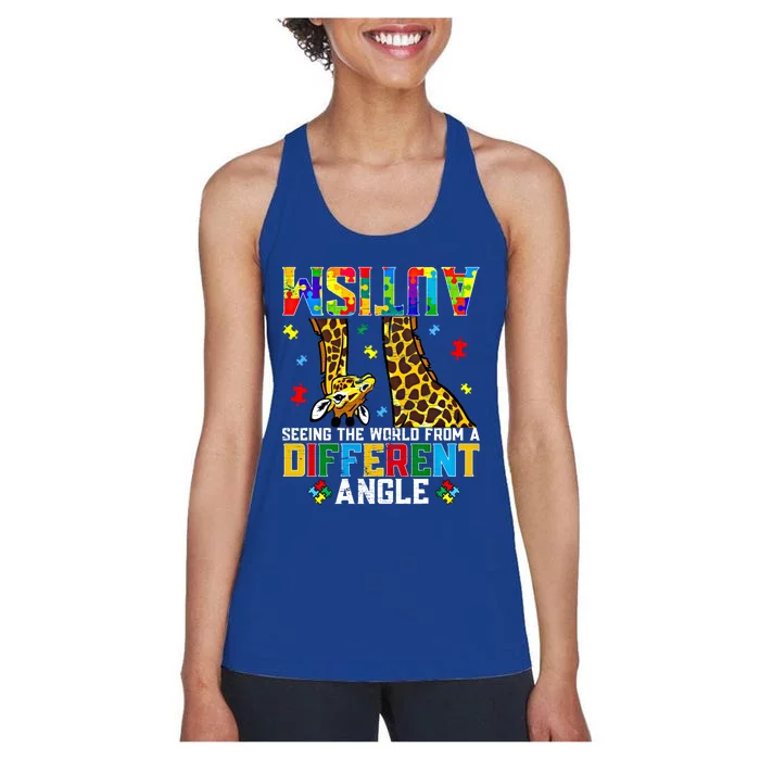 Giraffe Autism Seeing World Different Angle Awareness Gift Women's Racerback Tank