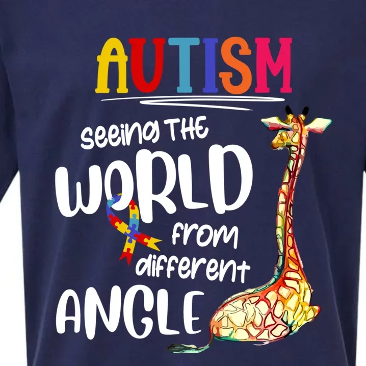 Giraffe Autism Seeing The World From Different Angle Gift Sueded Cloud Jersey T-Shirt