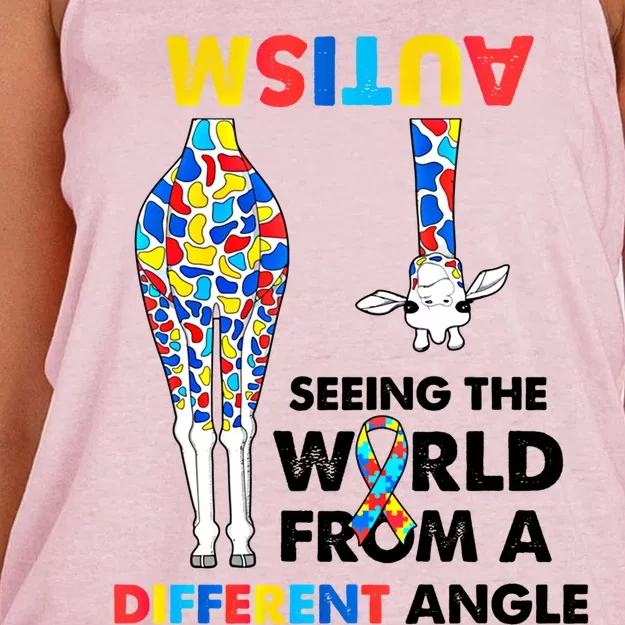 Giraffe Autism Seeing The World From A Different Angle Gift Women's Knotted Racerback Tank