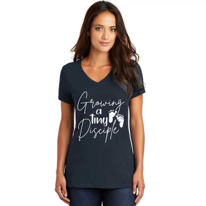 Growing A Tiny Disciple Christian Mom Pregnancy Women's V-Neck T-Shirt