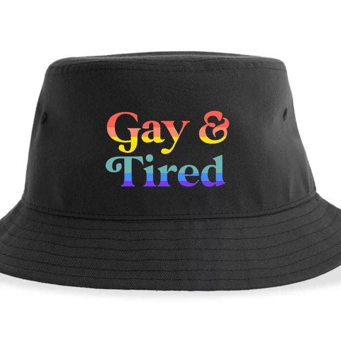 Gay And Tired Lgbtqia Retro Aesthetic Lesbian Pride Flag Sustainable Bucket Hat