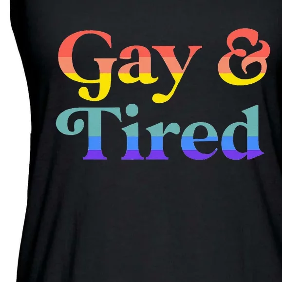 Gay And Tired Lgbtqia Retro Aesthetic Lesbian Pride Flag Ladies Essential Flowy Tank