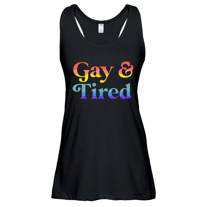 Gay And Tired Lgbtqia Retro Aesthetic Lesbian Pride Flag Ladies Essential Flowy Tank