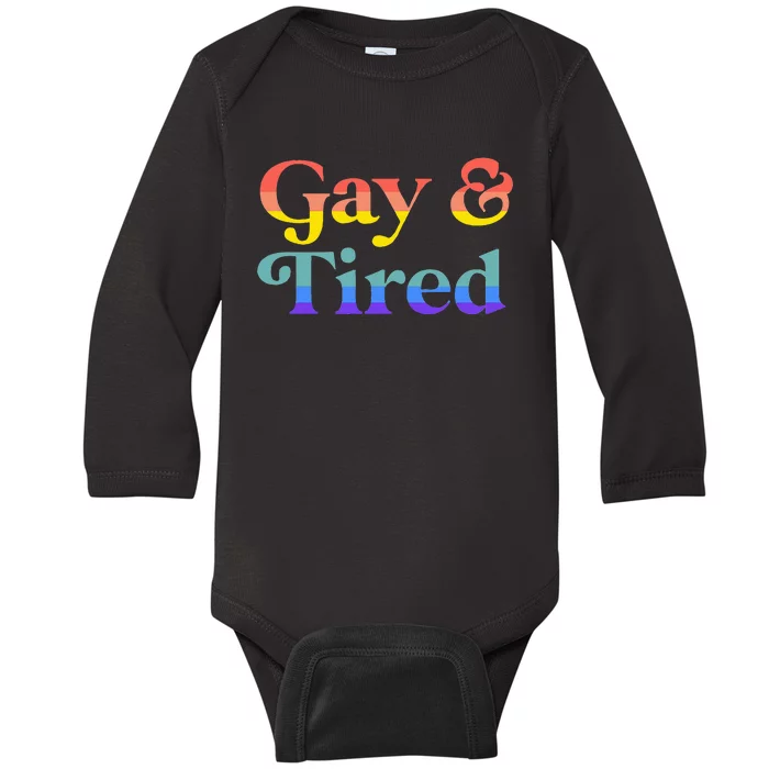 Gay And Tired Lgbtqia Retro Aesthetic Lesbian Pride Flag Baby Long Sleeve Bodysuit