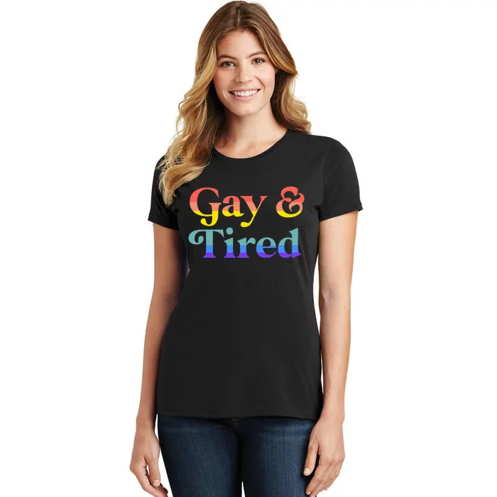 Gay And Tired Lgbtqia Retro Aesthetic Lesbian Pride Flag Women's T-Shirt