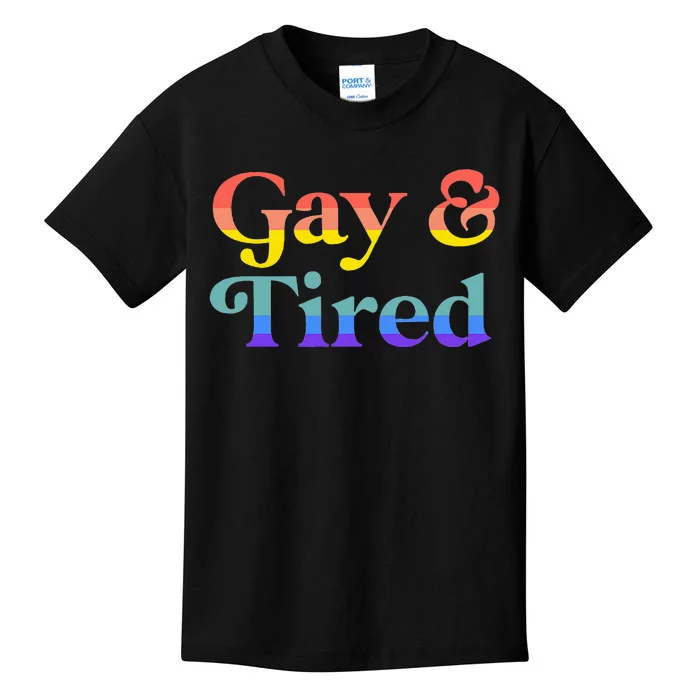 Gay And Tired Lgbtqia Retro Aesthetic Lesbian Pride Flag Kids T-Shirt