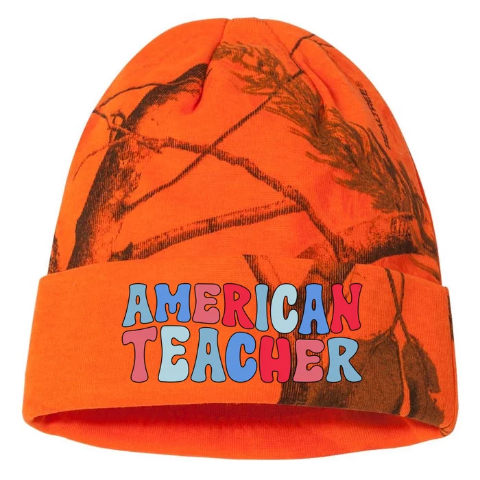 Groovy American Teacher 4th Of July Teacher American Gift Kati - 12in Camo Beanie