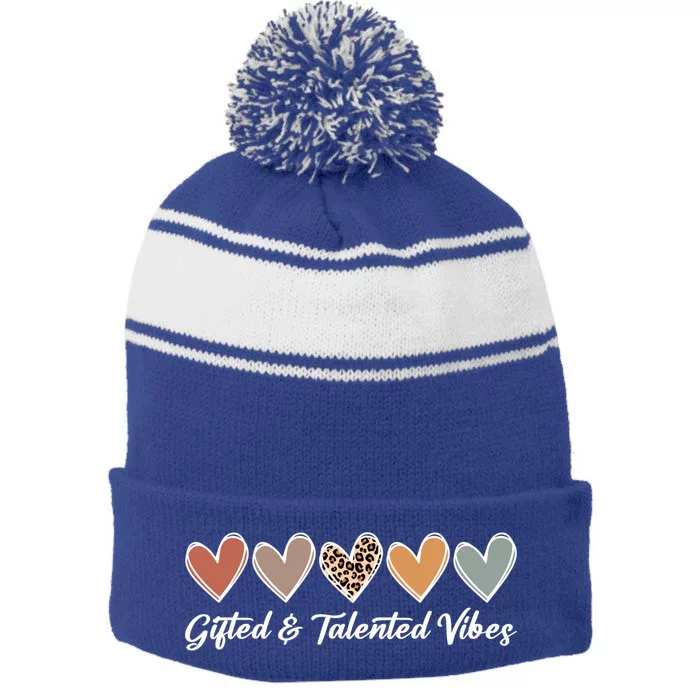 Gifted And Talented Vibes Teaching School Appreciation Gift Stripe Pom Pom Beanie