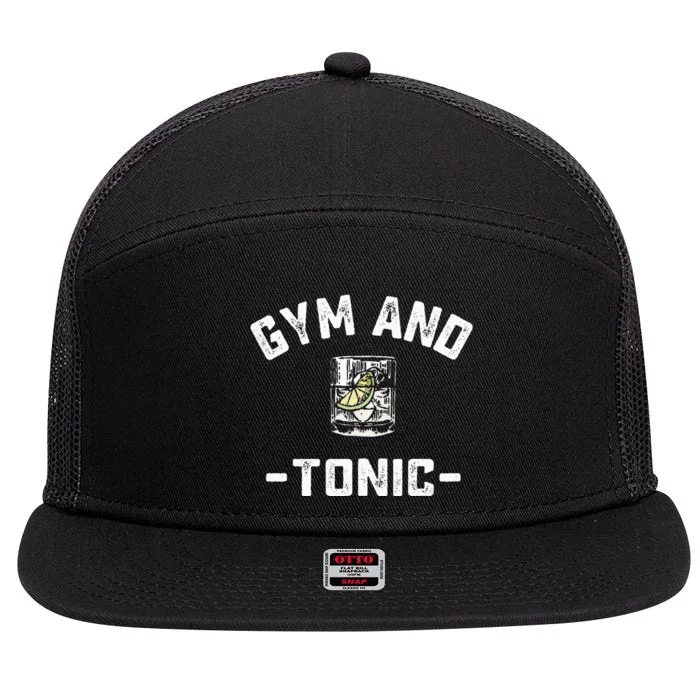 Gym and Tonic Funny Workout Weightlifting Pun Alcohol Drink 7 Panel Mesh Trucker Snapback Hat