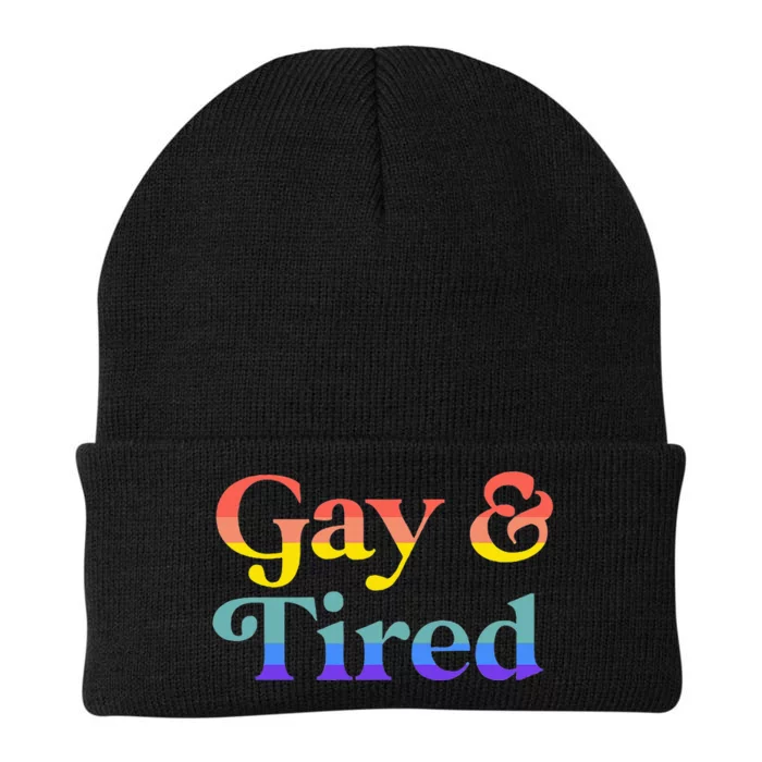 Gay And Tired Lgbtqia Retro Aesthetic Knit Cap Winter Beanie