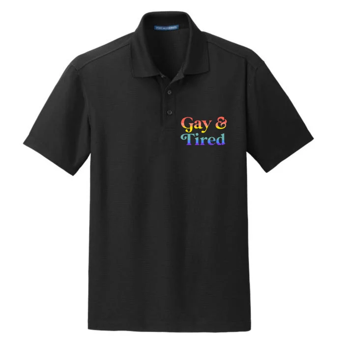 Gay And Tired Lgbtqia Retro Aesthetic Dry Zone Grid Performance Polo