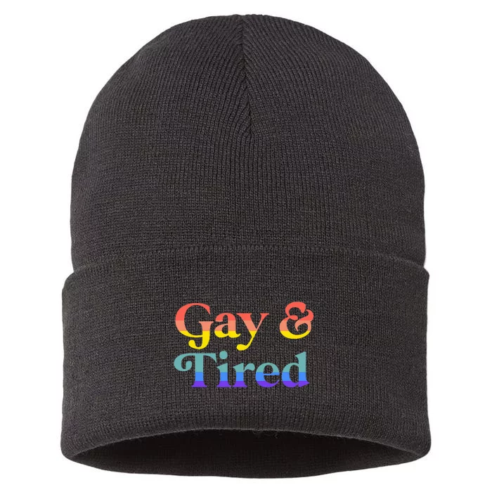 Gay And Tired Lgbtqia Retro Aesthetic Sustainable Knit Beanie