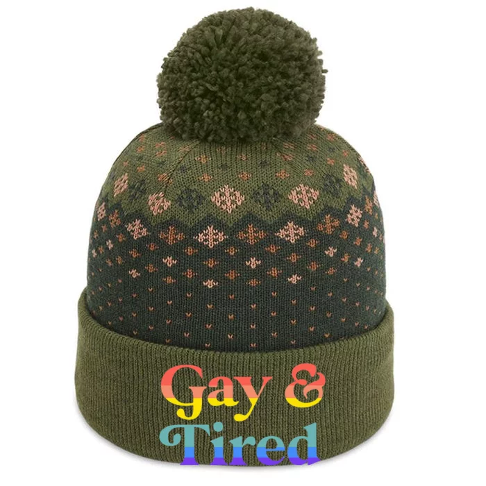 Gay And Tired Lgbtqia Retro Aesthetic The Baniff Cuffed Pom Beanie