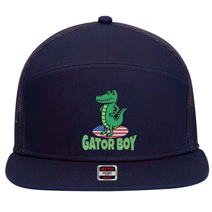 Gator American Usa Flag Alligator Crocodile Funny Gift 7 Panel Mesh Trucker Snapback Hat