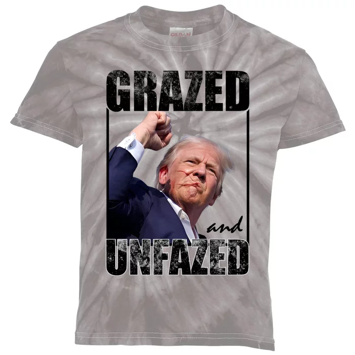 Grazed And Unfazed Trump 2024 Kids Tie-Dye T-Shirt