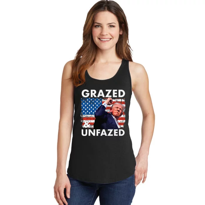 Grazed And Unfazed Trump 2024 Supporter American Flag Ladies Essential Tank