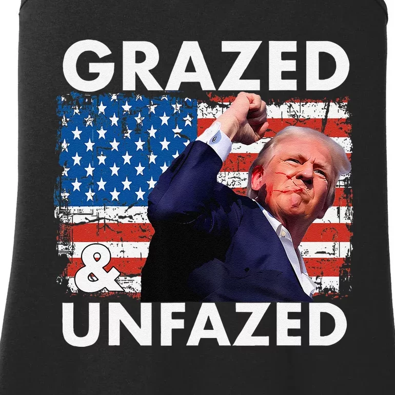 Grazed And Unfazed Trump 2024 Supporter American Flag Ladies Essential Tank